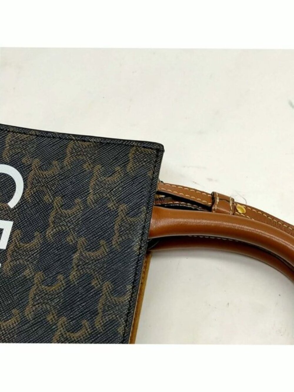 Authentic Celine Mini Vertical Cabas Triomphe Canvas Crossbody Tote Brown Logo - Picture 7 of 16